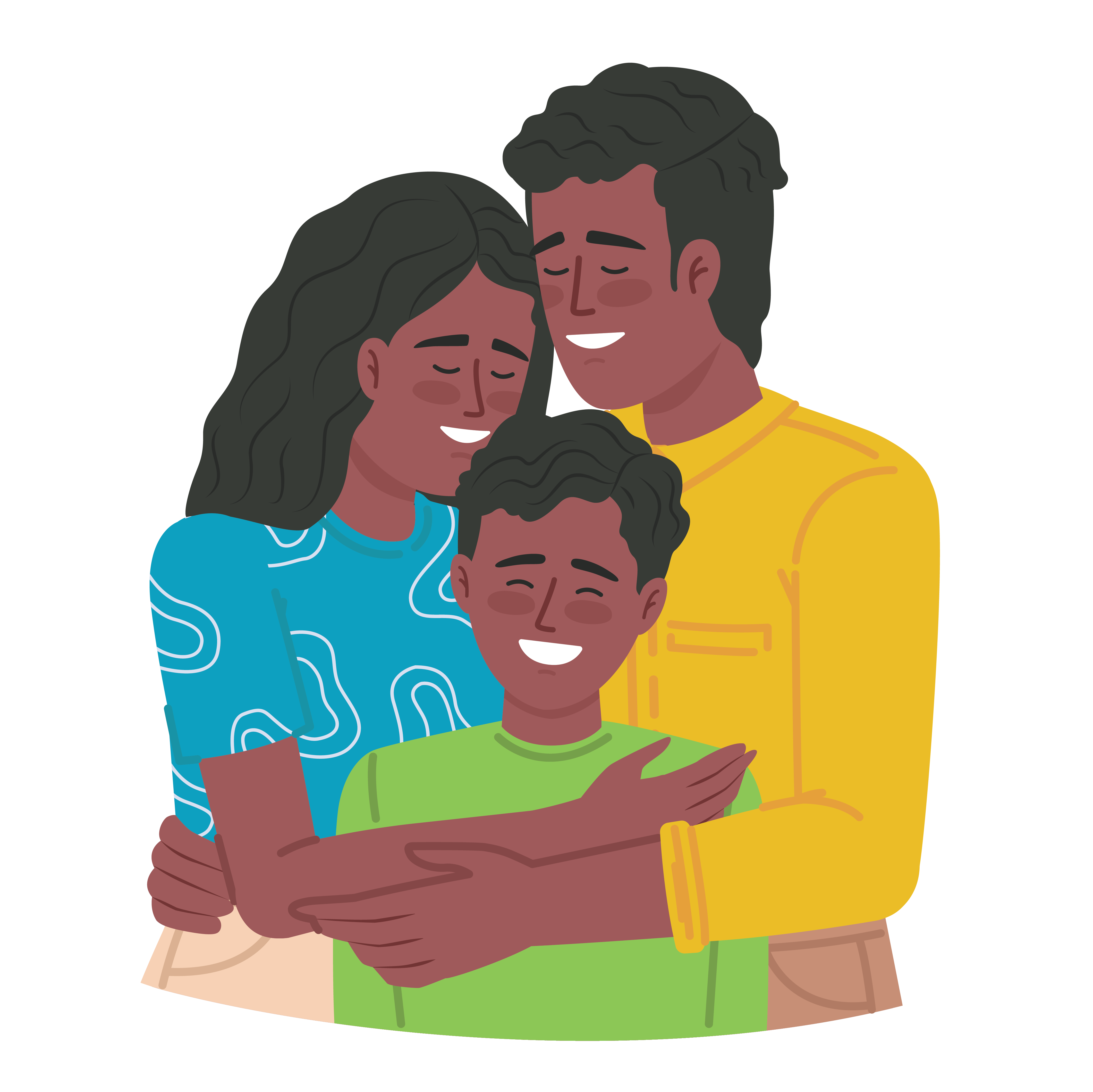 Mother, father and son hugging